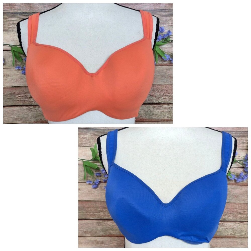 Avenue Body Lot of 2 Full Coverage Bras Size 46B Orange Blue Underwire